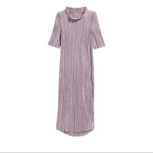 Lavender pleated mockneck midi dress